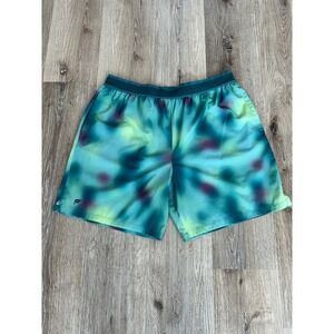 Fabletics Mens XL Green Yellow Tie Dye Athletic Running Shorts 7 Inch Inseam